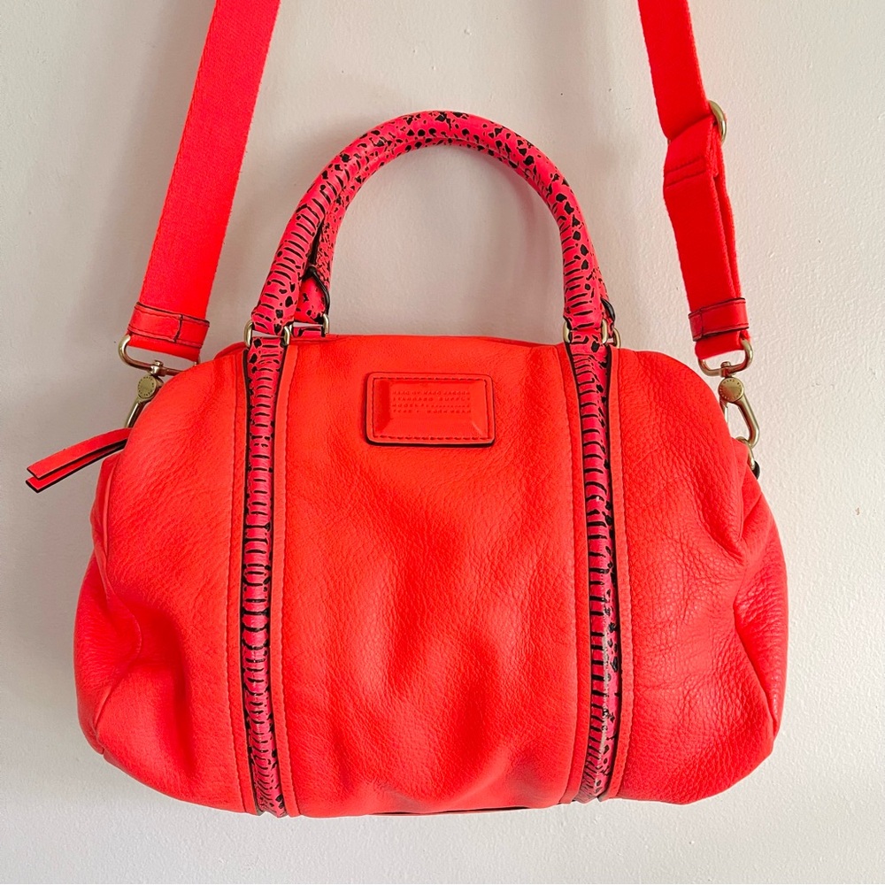 Marc By Marc Jacobs Q Snake Satchel Crossbody Bag Leather Multi Neon Orange Pink - Picture 1 of 16